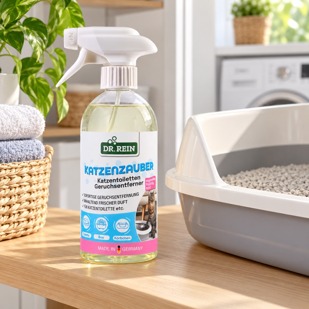 Dr. Rein Katzenzauber Katzentoiletten Geruchsentferner 500 ml im passenden Haushaltsbereich – KI-generierte Produktszene