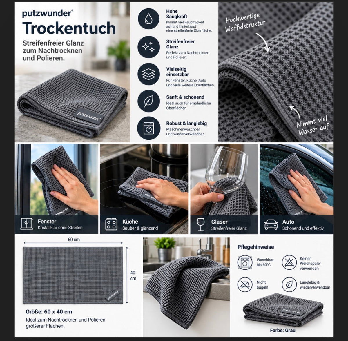 Putzwunder Trockentuch 60 × 40 cm – Produktabbildung