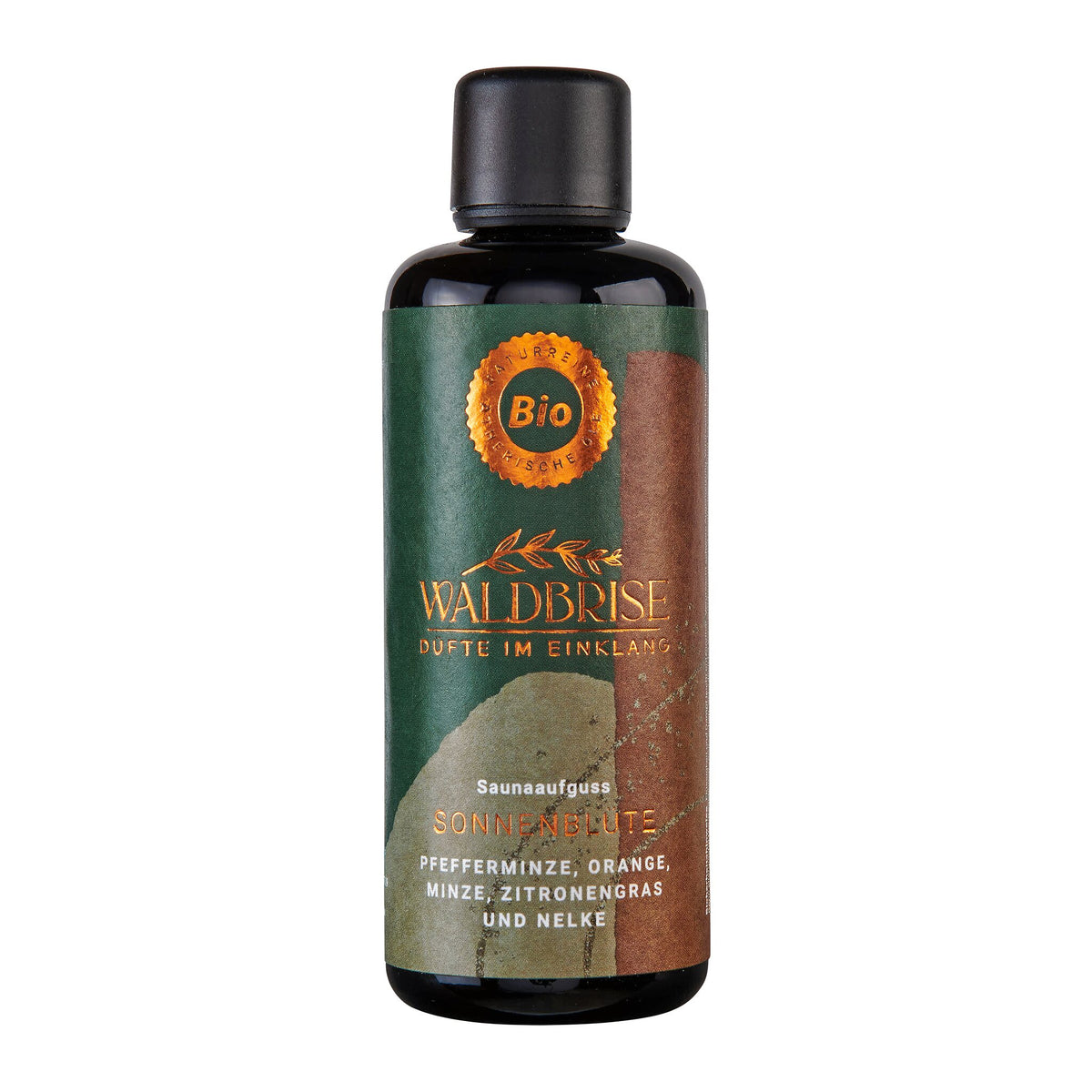 Waldbrise Saunaaufguss Sonnenblüte 100 ml – Sonnenblüte Flasche auf weißem Hintergrund